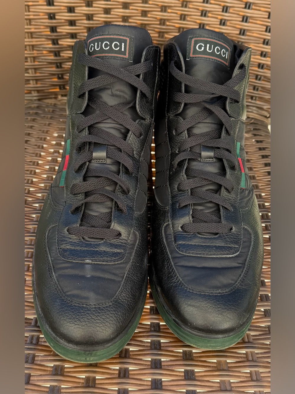 Gucci Dapper Dan 268675 Black Leather High Top Sneakers Trainers Size 10G